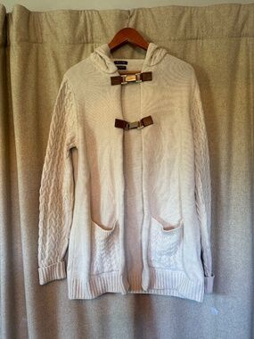 Massimo Dutti Cream Hooded Cardigan Wool Angora Cashmere Buckle Size XL